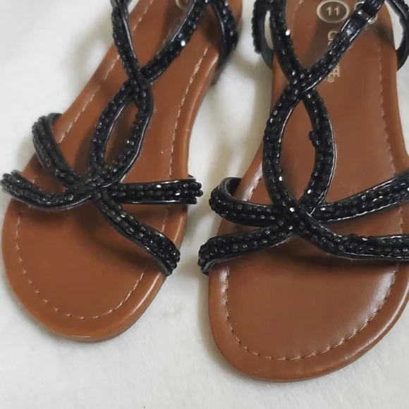 NWOT Cherokee Black Sandals Hook & Loop Closure Toddler Girls Size 11 Shoes - Picture 3 of 9